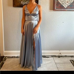 Prom dress! Periwinkle on top with baby pink underskirt. Cute tie up back!